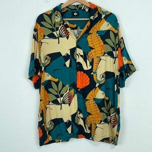 Magenta Deep Shirt Men Sz XL Skateboards Botanical Tropical Tiki Vacation Button
